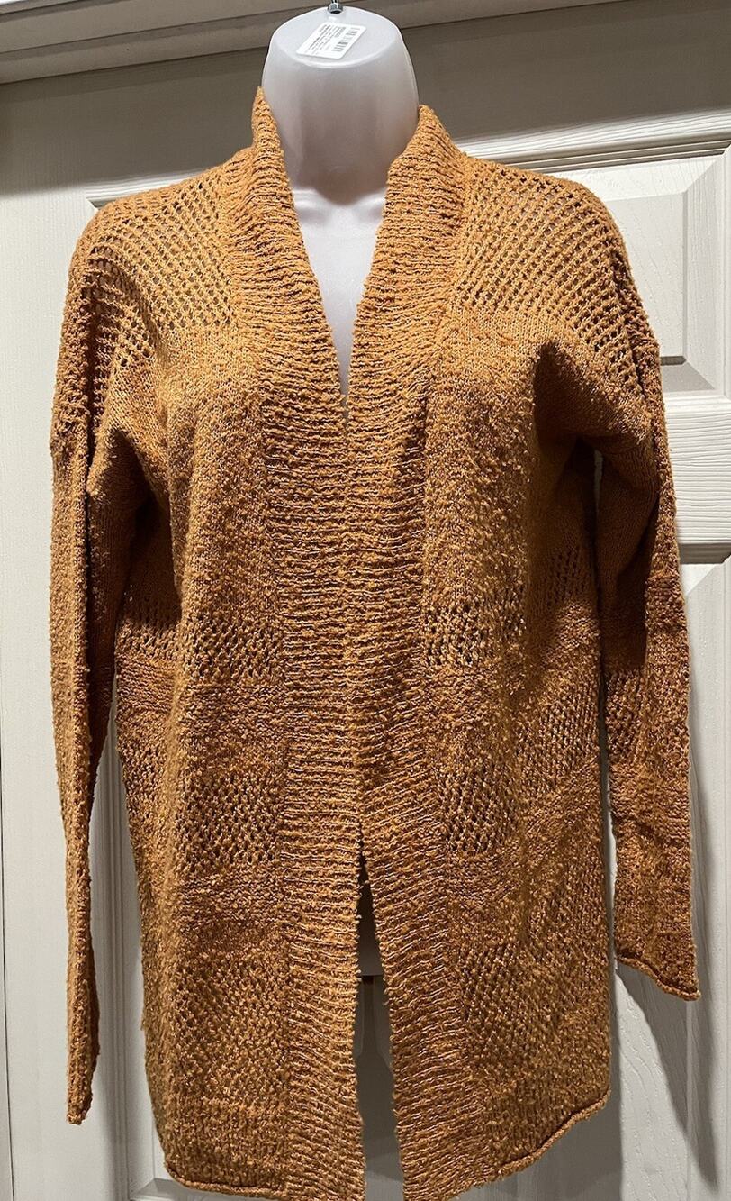 NWT Keren Hart Women's Mustard Open Front Longer Cardigan Sweater Size Small S
